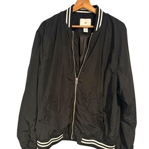 H&M Black Bomber Jacket with Striped Trim